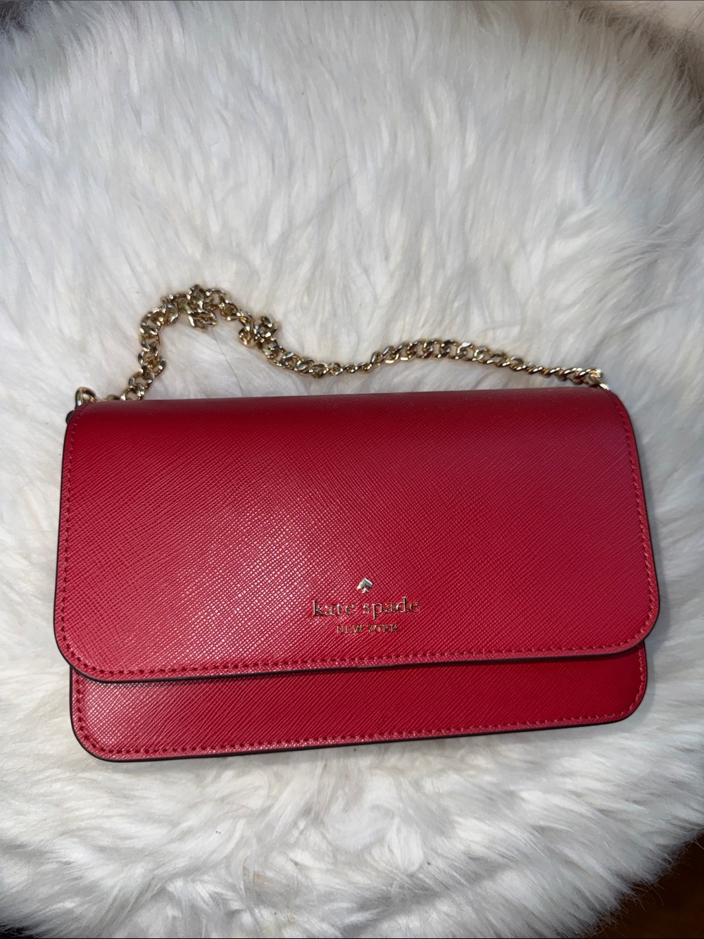kate spade red leather crossbody with gold chain